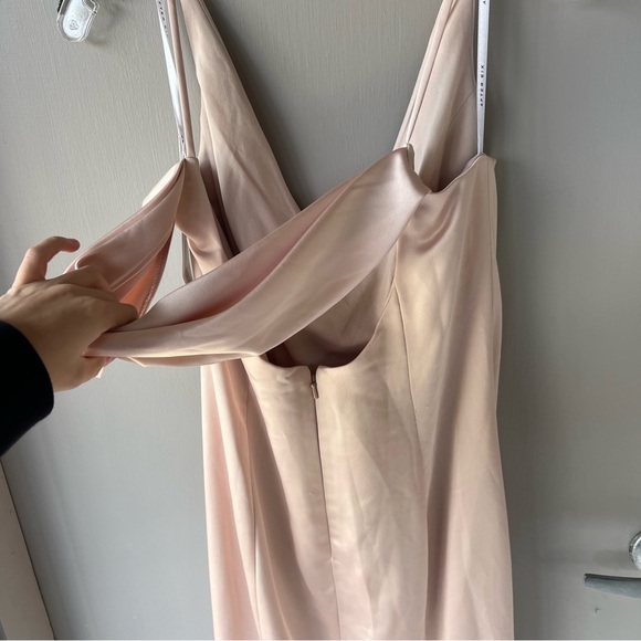 DRAPED COWL-BACK PRINCESS LINE DRESS WITH FRONT SLIT IN CAMEO - Picture 7 of 11